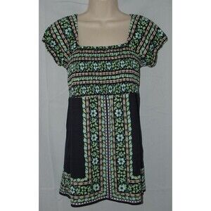 Floral Print Sz Small Casual Wear Soft Stretchy Square Neck Smocked Top LIKE NEW